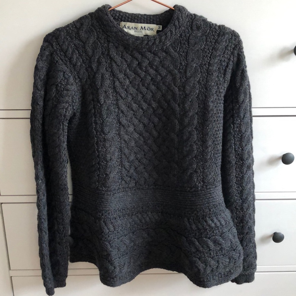 Like NEW Chunky Merino Wool Charcoal Peplum Sweater M